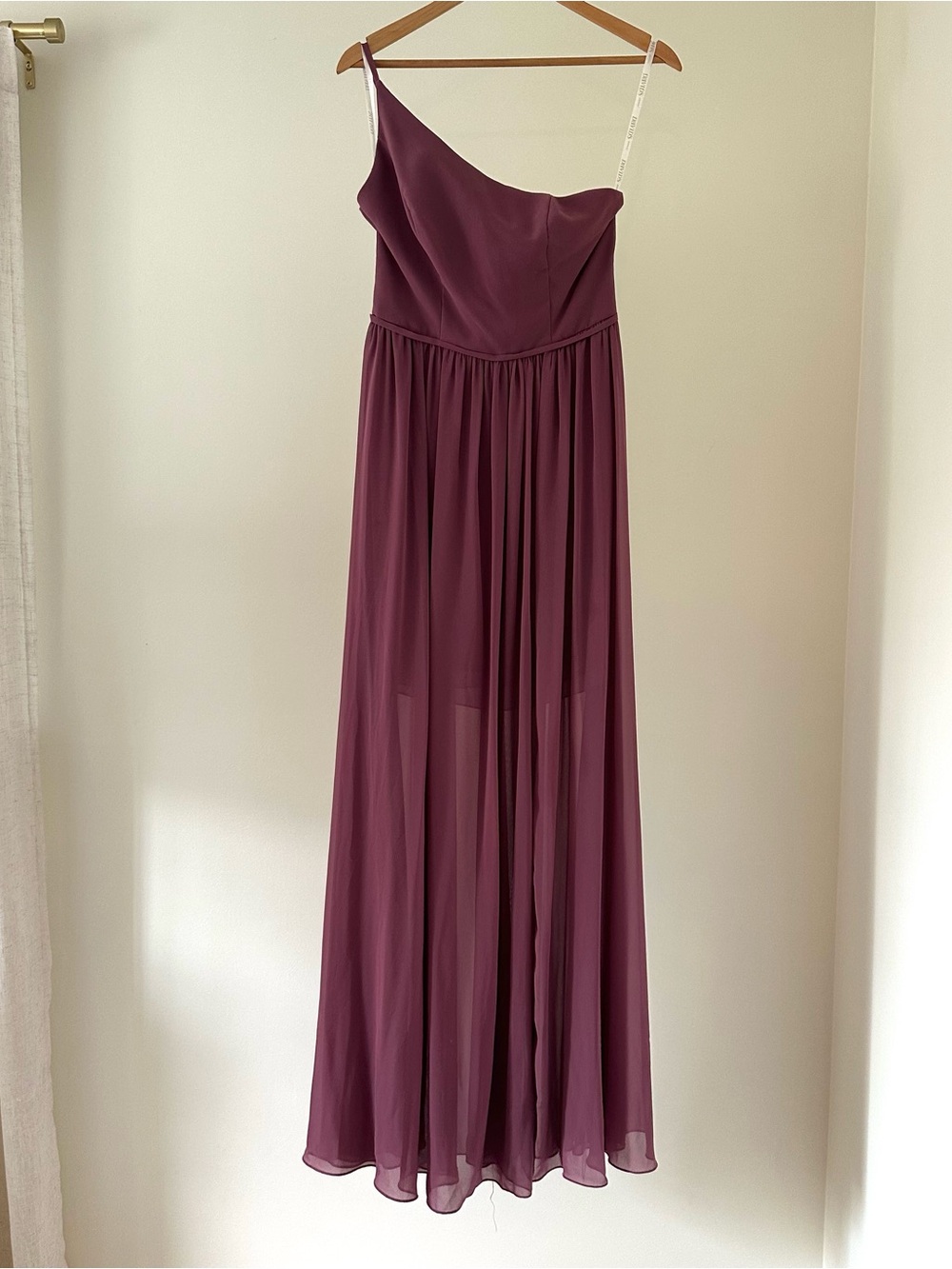 One-Shoulder Plum Chiffon Maxi Dress